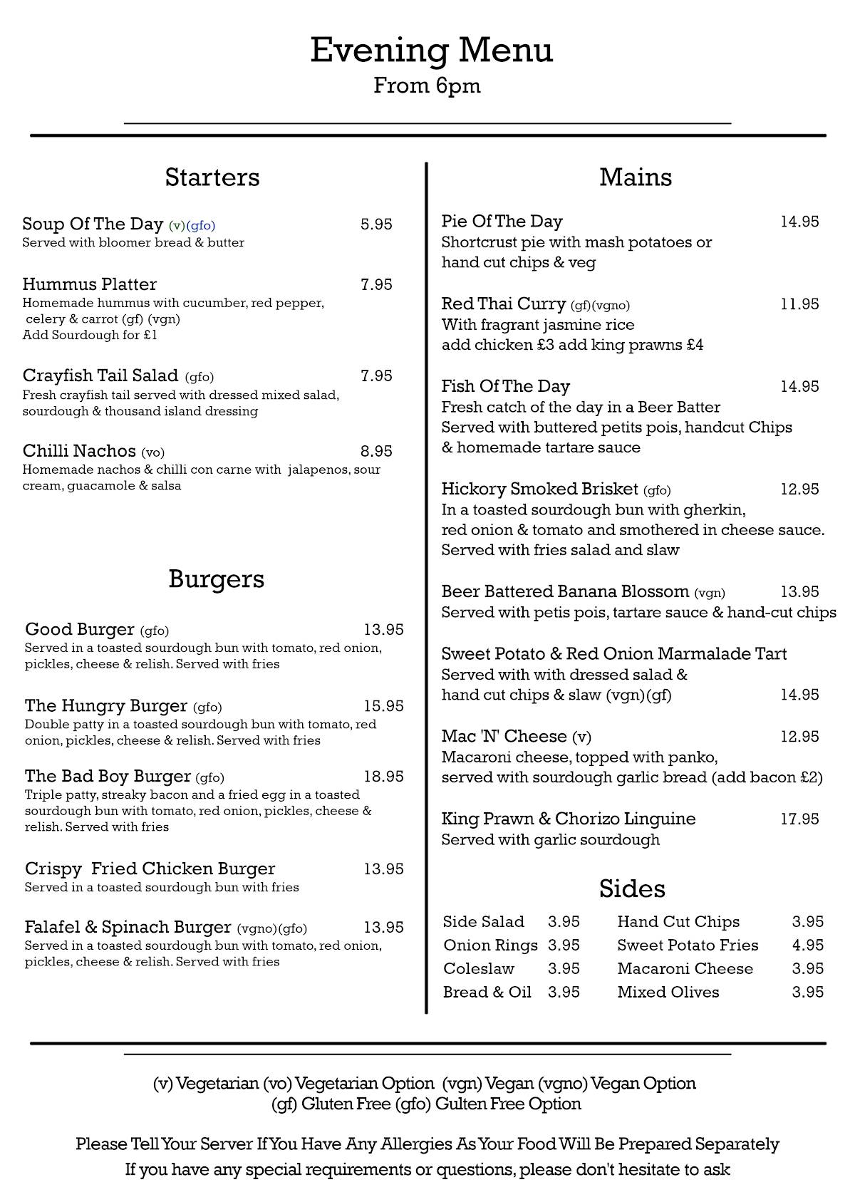 Menu at The Good The Bad & The Hungry cafe, Fressingfield