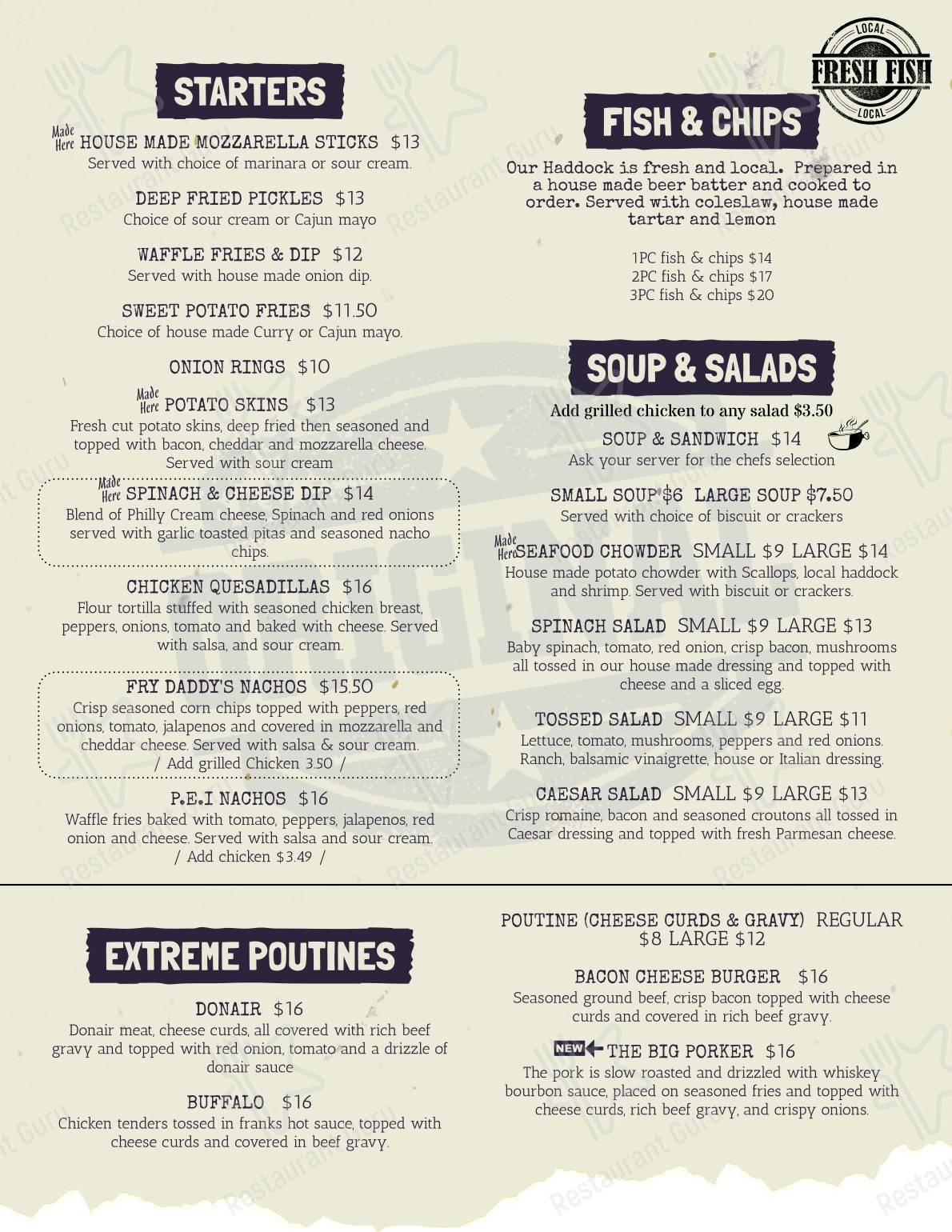 Menu at Fry Daddy’s Fry & Grill restaurant, Middle Sackville