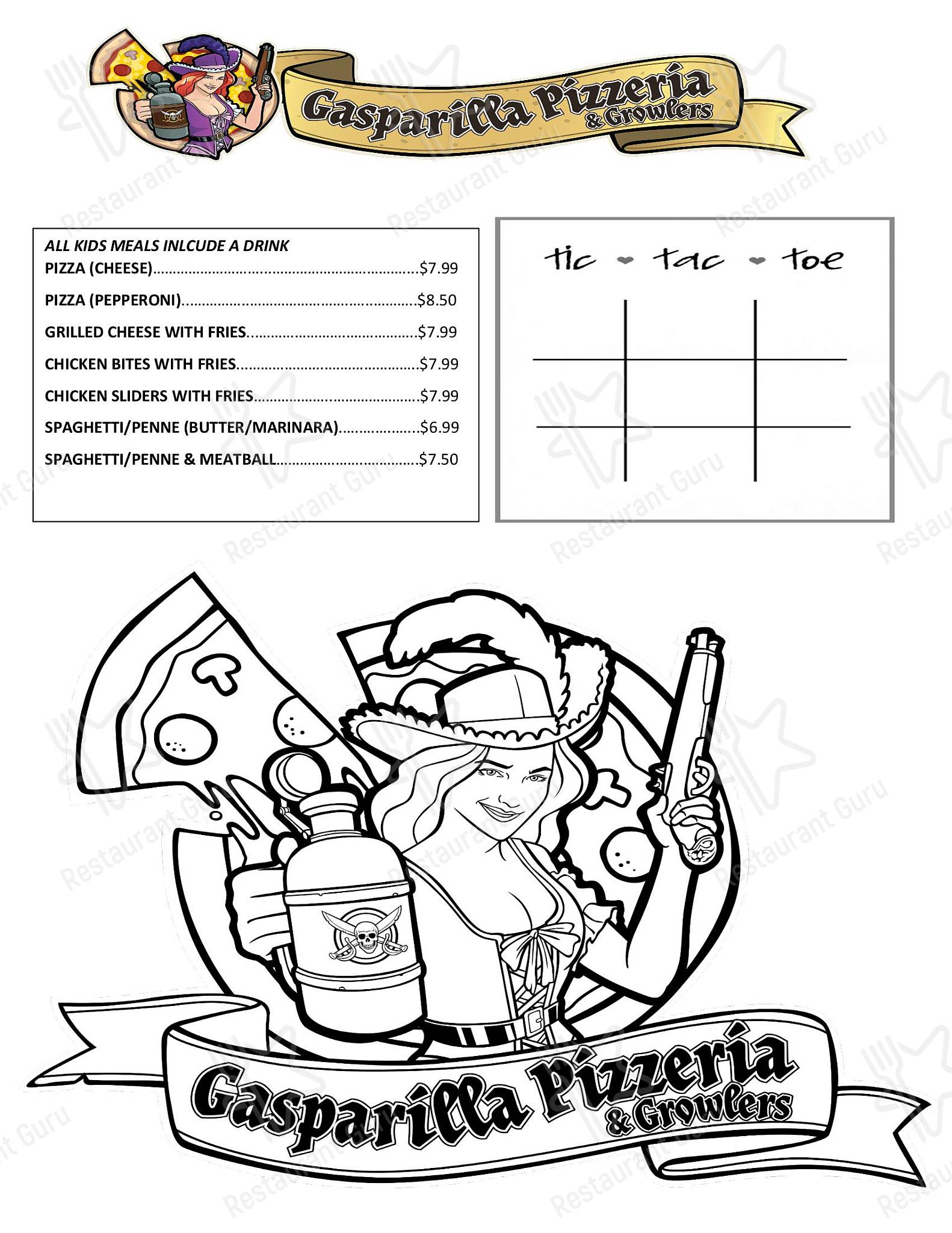 Menu at Gasparilla Pizza and Growlers pizzeria, Valrico