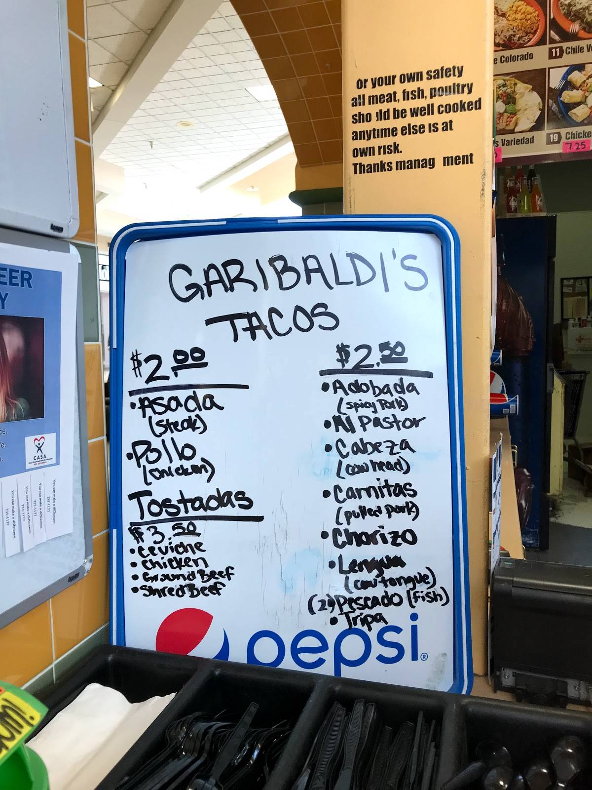 Menu at Garibaldi's restaurant, Twin Falls, Pole Line Rd E