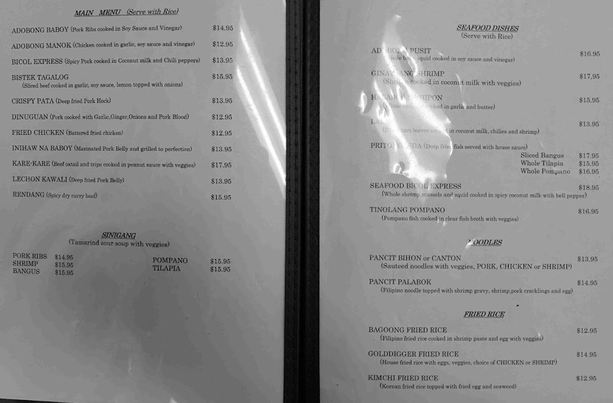 Menu at Gold Digger Filipino Restaurant, Juneau