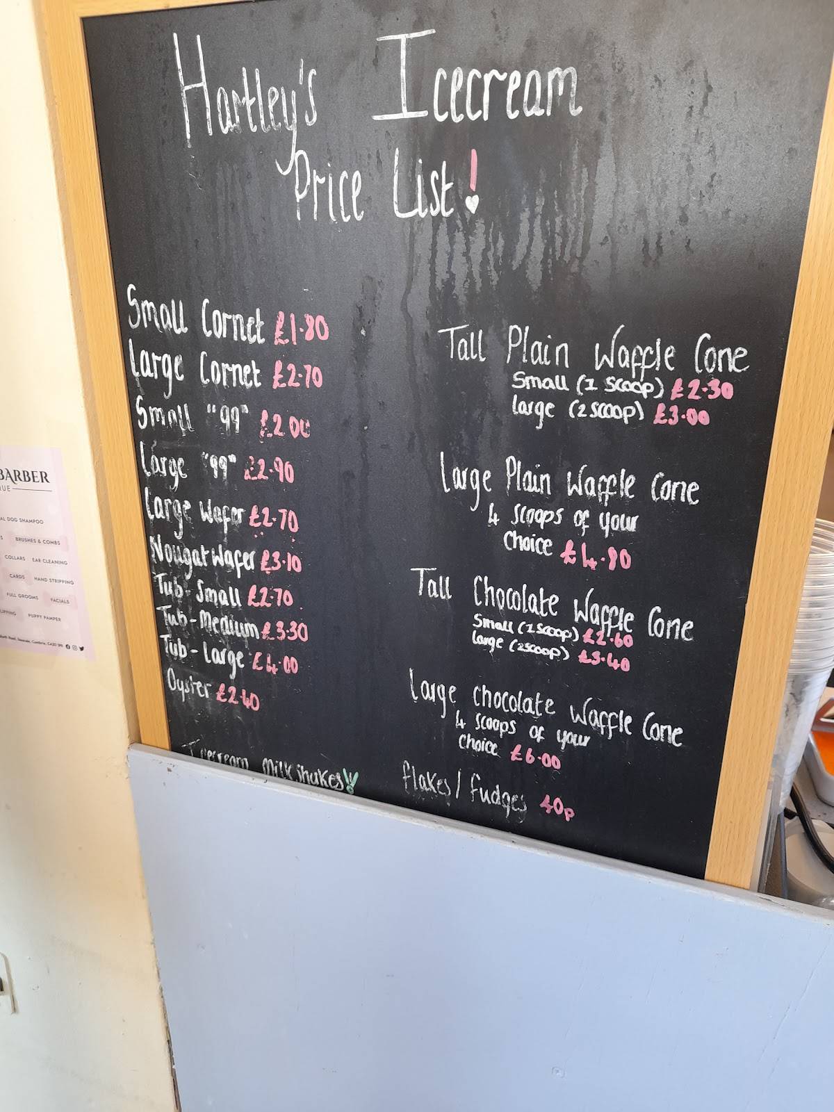 Menu at Hartleys Beach Shop cafe, Saint Bees