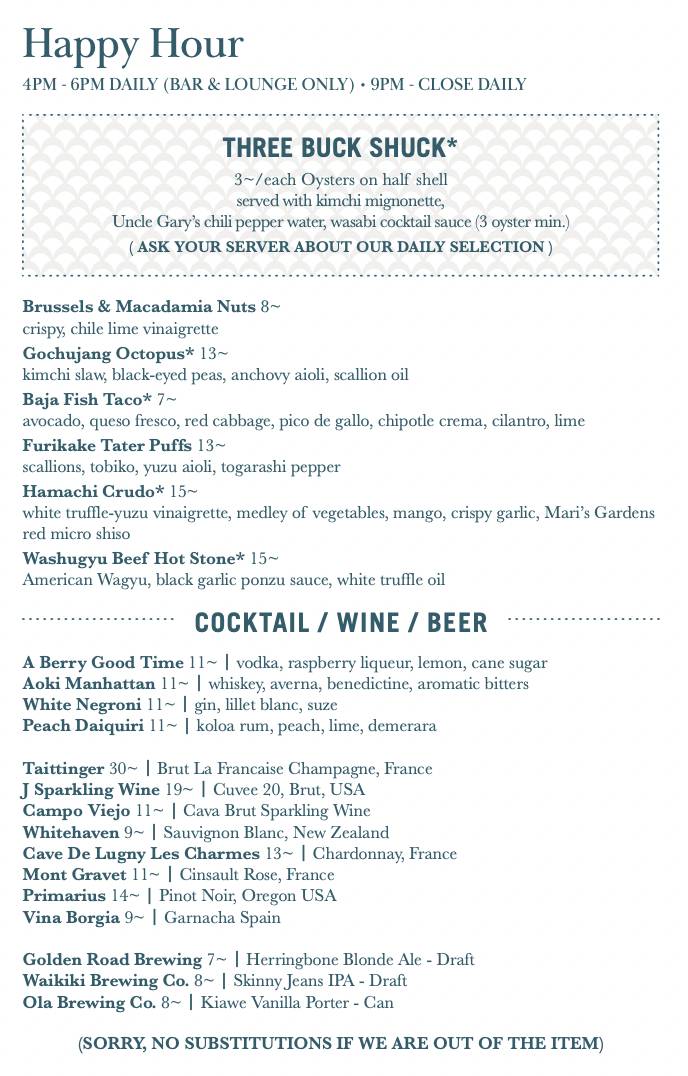 Menu at Herringbone Waikiki pub & bar, Honolulu