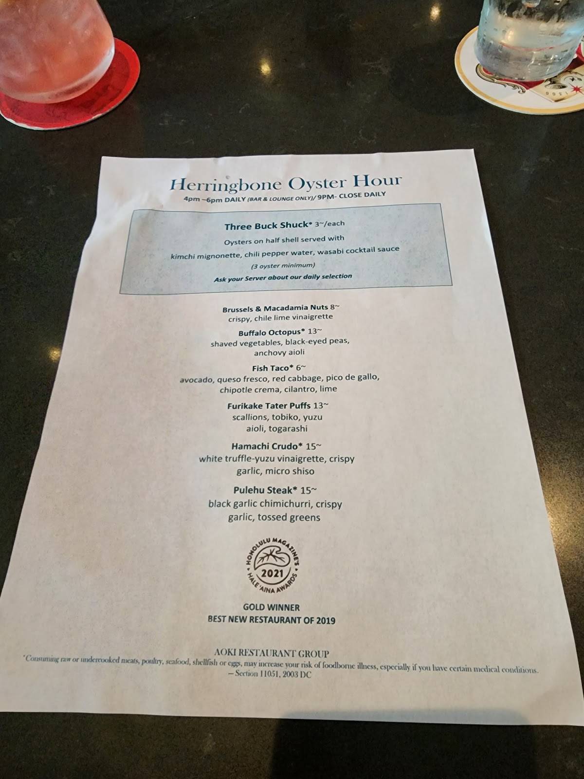 Menu at Herringbone Waikiki pub & bar, Honolulu
