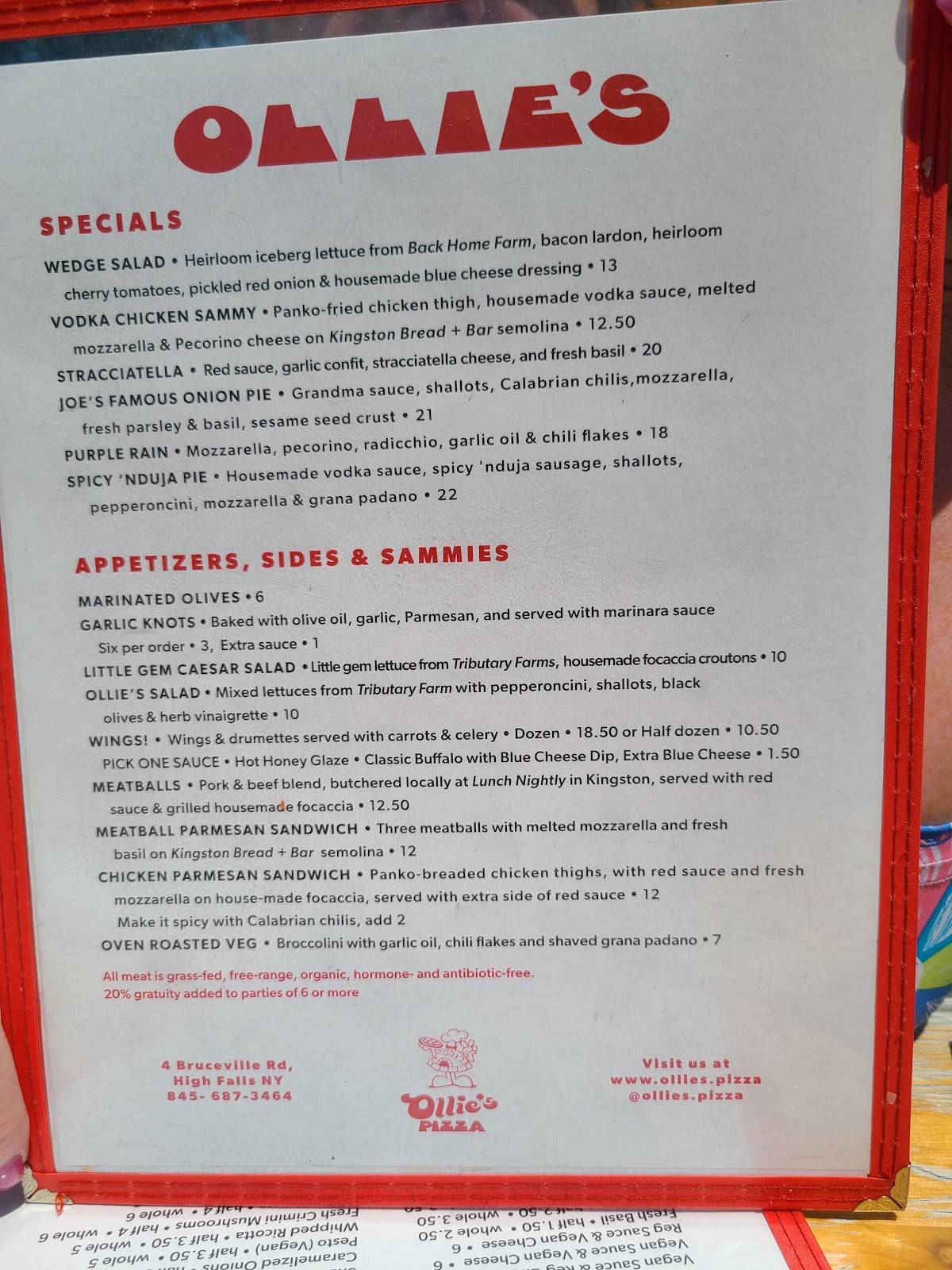 Menu at Ollie's Pizza pub & bar, High Falls