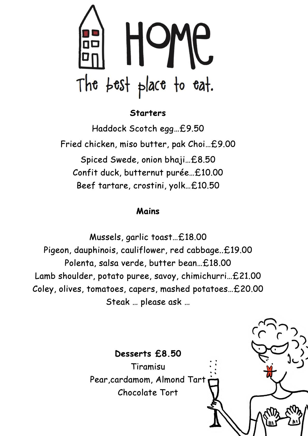 Menu at Home Restaurant, Dumfries
