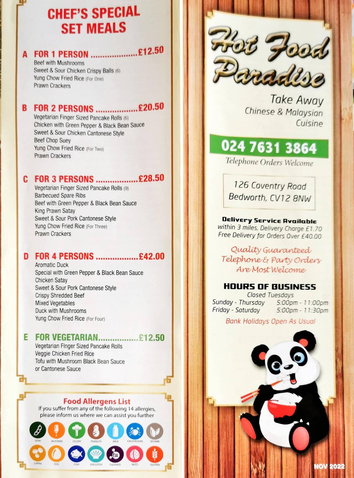 Menu at Hot Food Paradise fast food, Bedworth