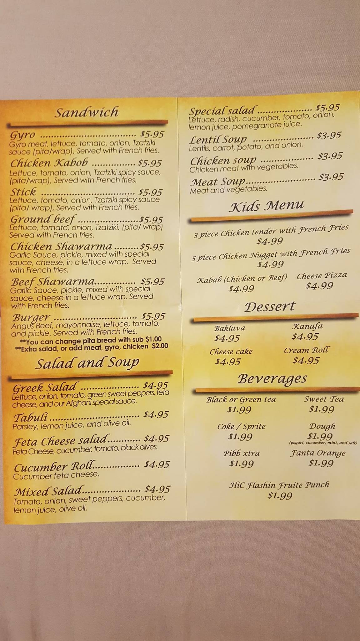 Menu at Bold City Kabobs restaurant, Jacksonville