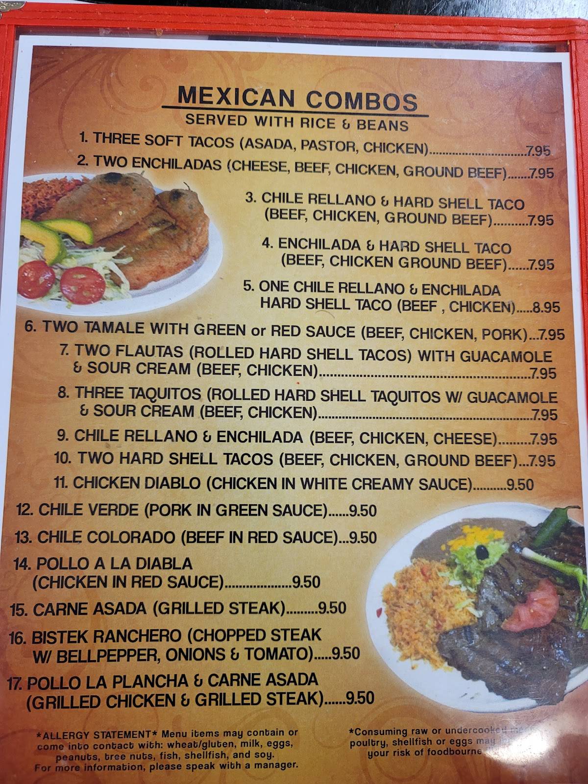 Menu at Johnny's Taco Shop restaurant, Pahrump