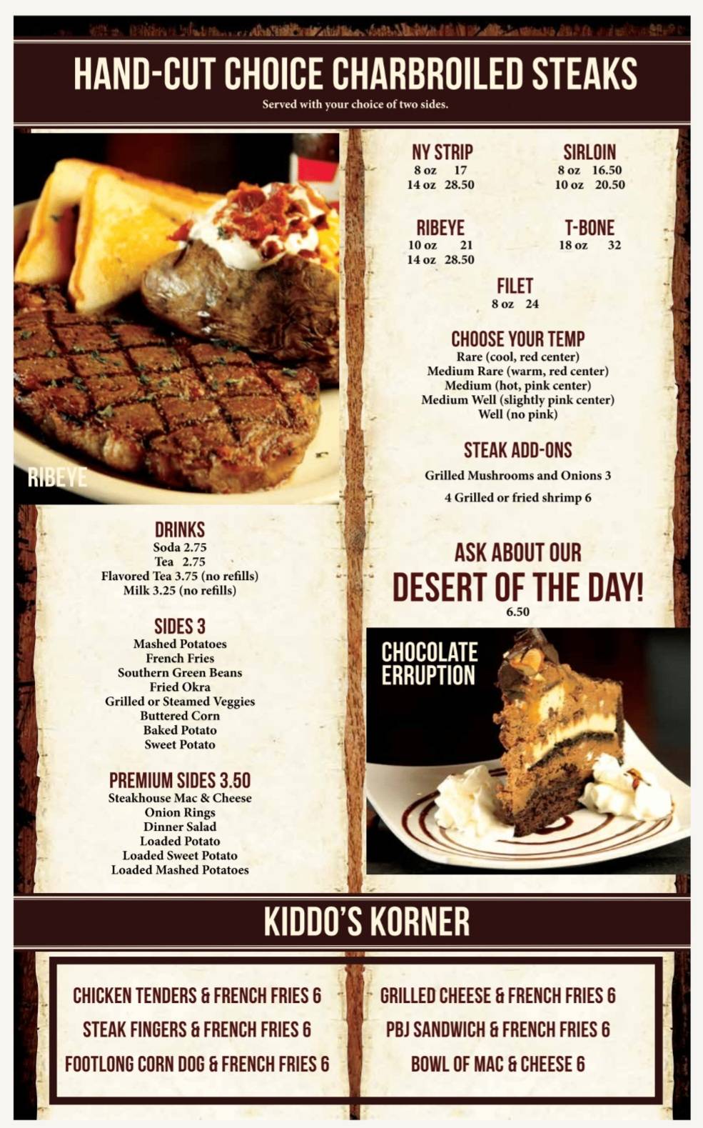 Menu at Jon Lillies STEAKHOUSE, Waco