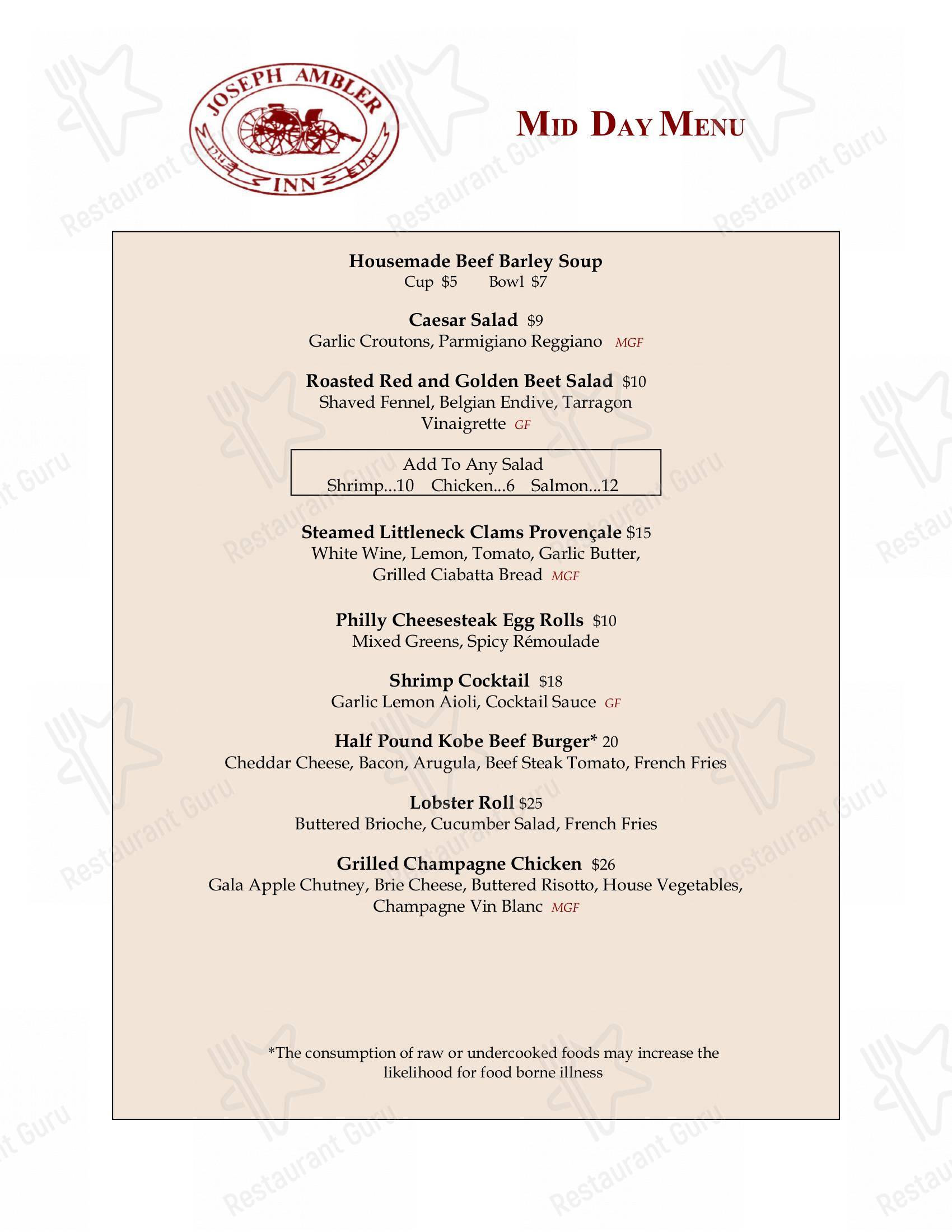 Menu at Joseph Ambler Inn pub & bar, Montgomeryville