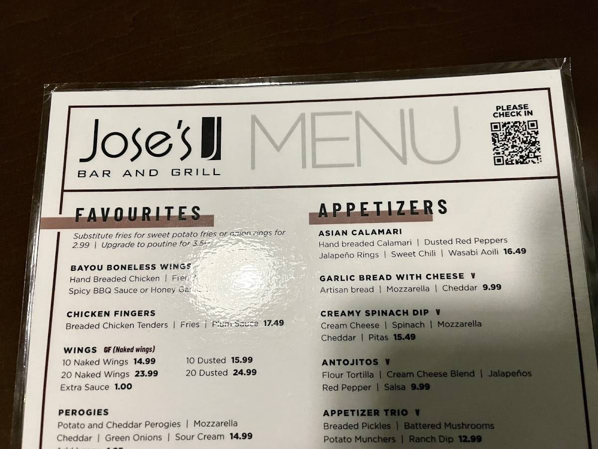 Menu at Jose's Bar & Grill Windsor, Windsor