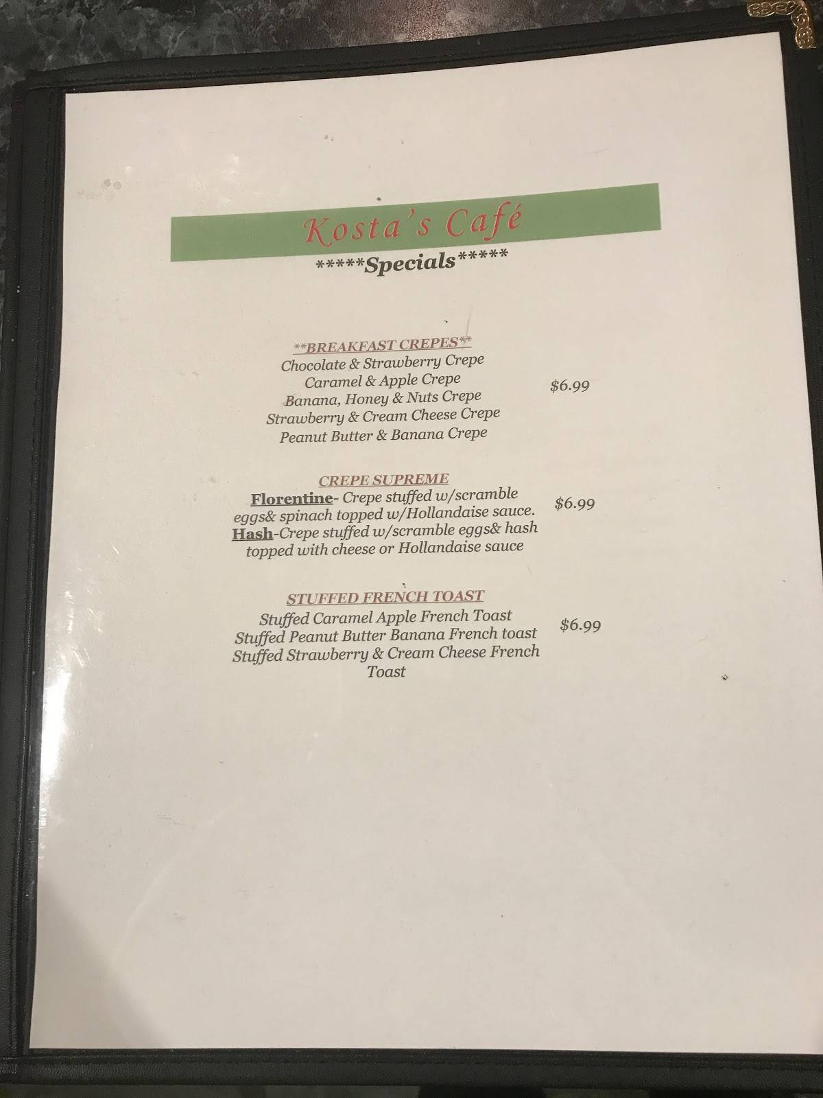 Menu at Kostas Cafe Breakfast And Lunch, Spencer