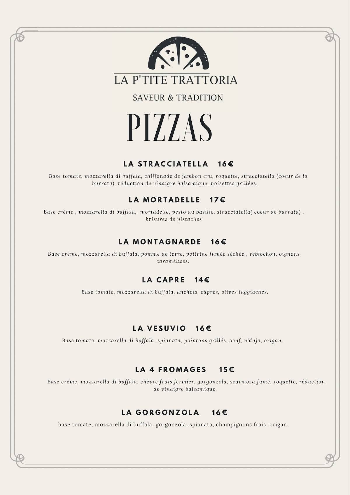 Menu au La ptite trattoria pizzeria, Dijon