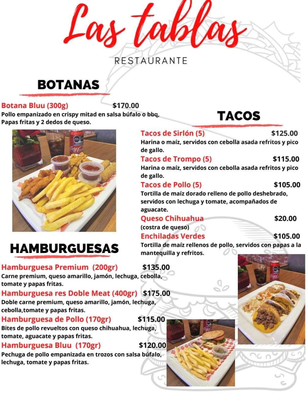 Carta del restaurante Las Tablas, Frontera