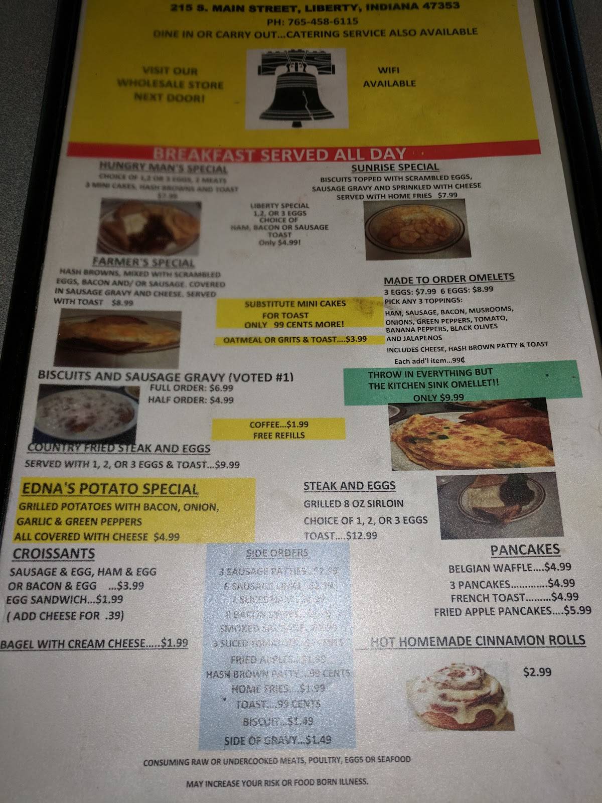 Menu at Liberty Bell Restaurant, Liberty