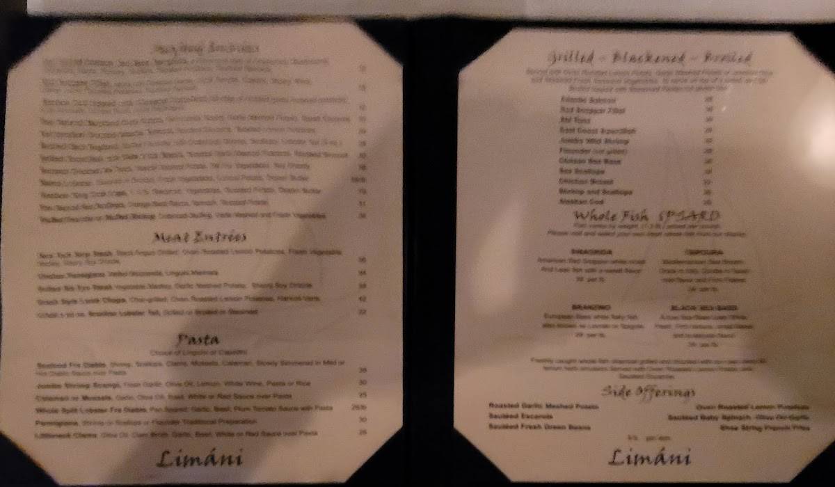 Menu At Limani Seafood Grill Restaurant Westfield N Ave W