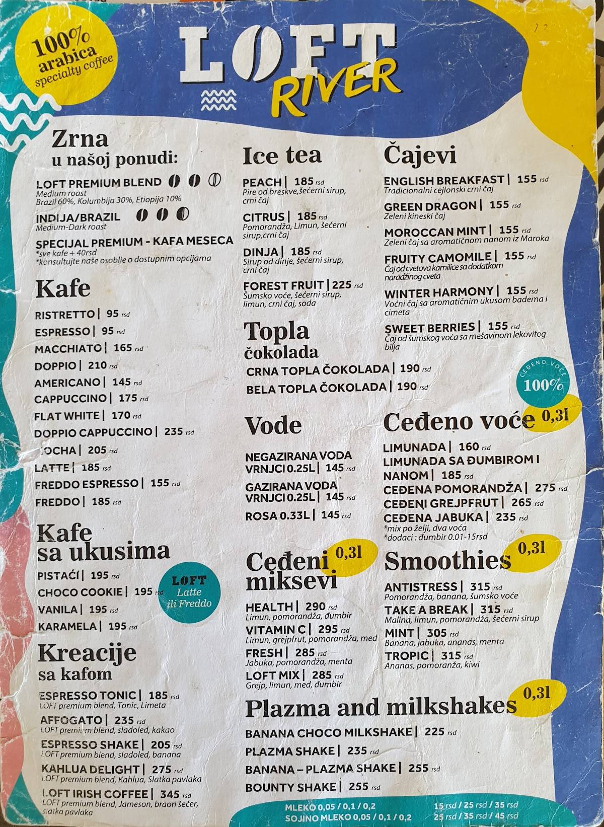 Menu at Loft River, Restaurant & Beach Bar, Novi Sad