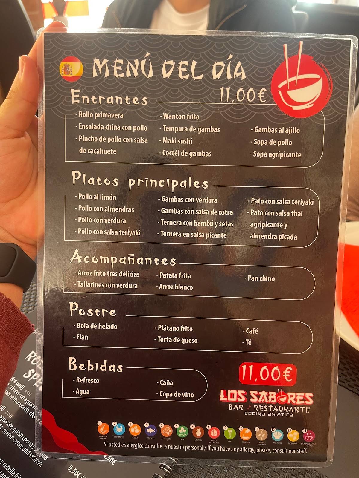 Menu at Los Sabores restaurant, Torrevieja