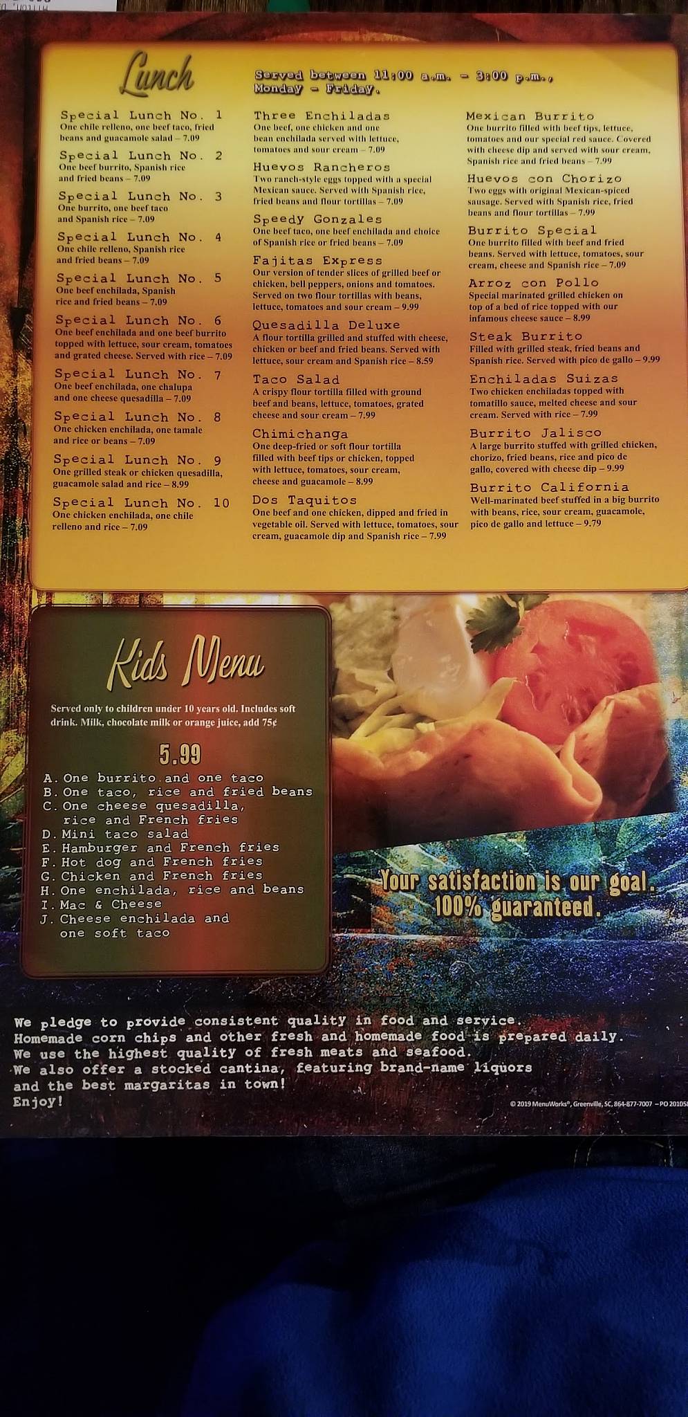 Menu at Tequila Real restaurant, Milton
