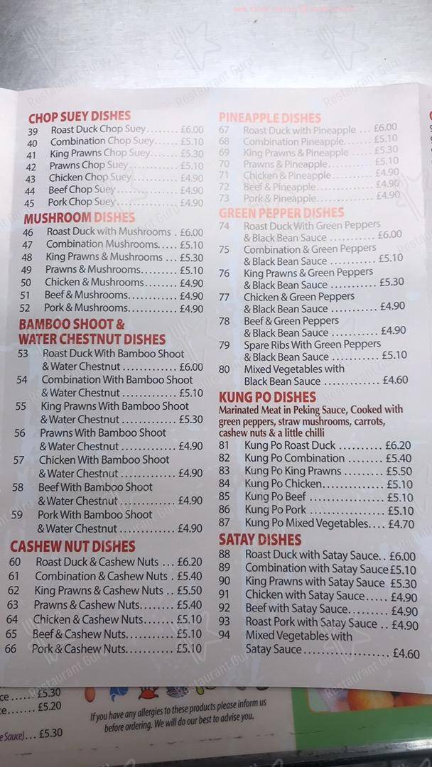 Menu at Molescroft Chinese fast food, Beverley, 49 Woodhall Way