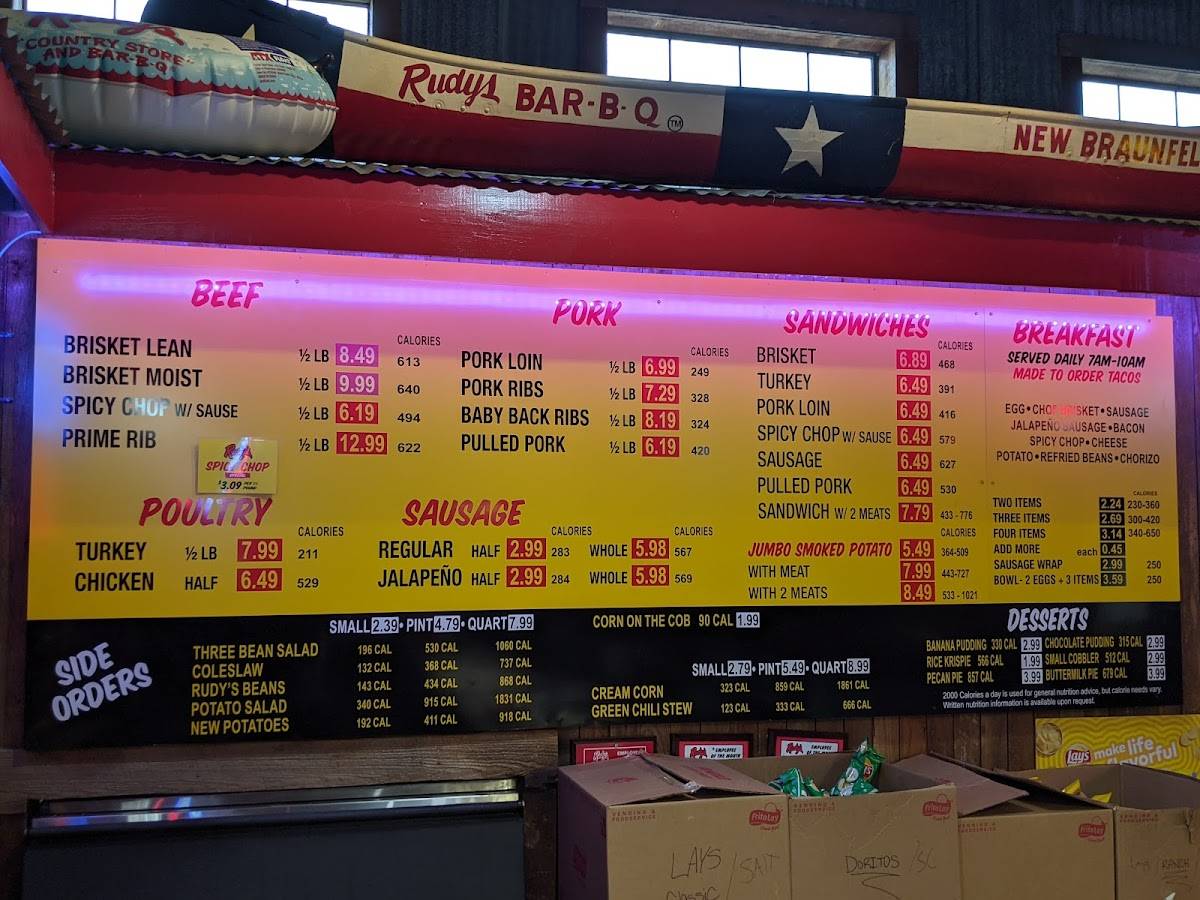 Menu at Rudy's