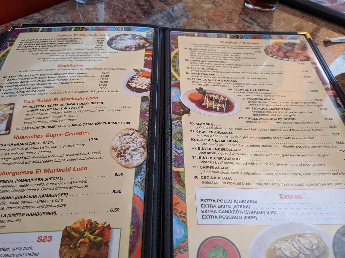 Menu at Nuevo El Mariachi Loco restaurant, Hammonton