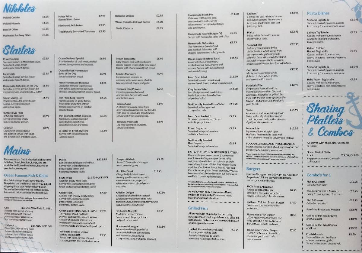 Menu at Ocean Fish Platter restaurant, Ipswich