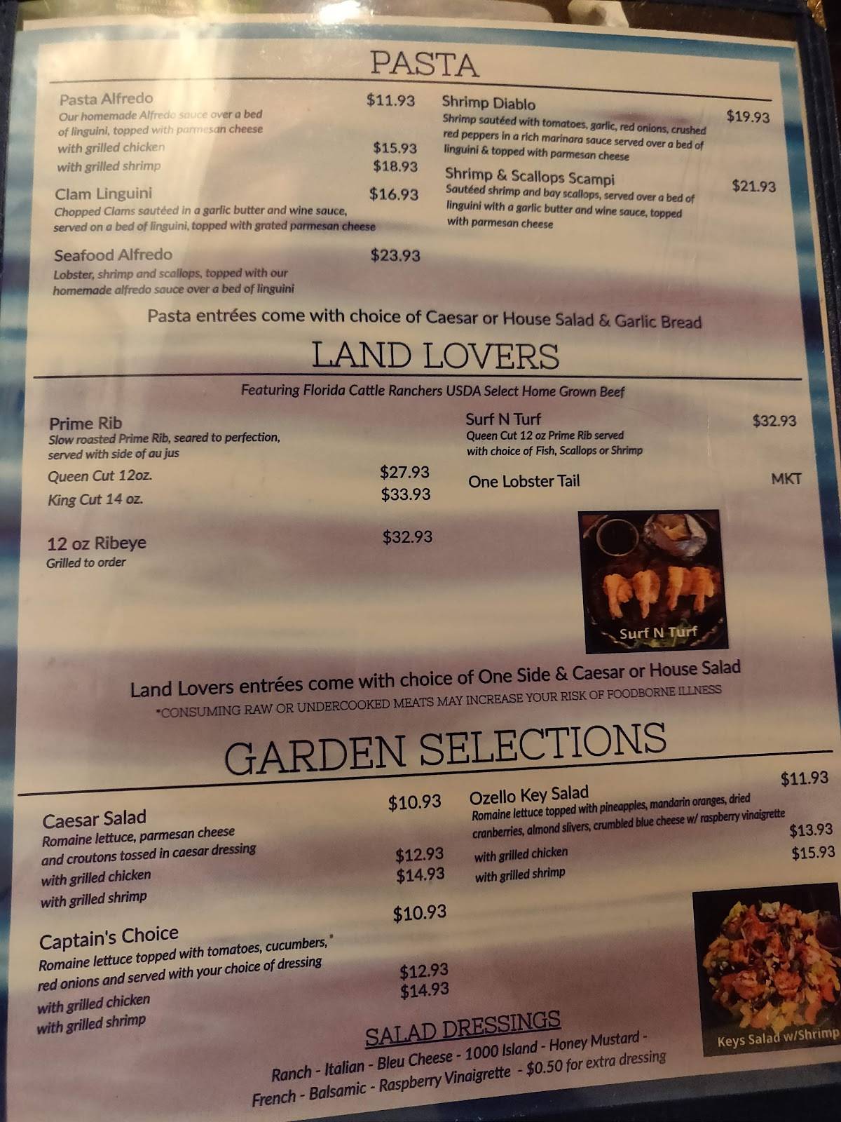 Menu at Peck's Old Port Cove restaurant, Crystal River