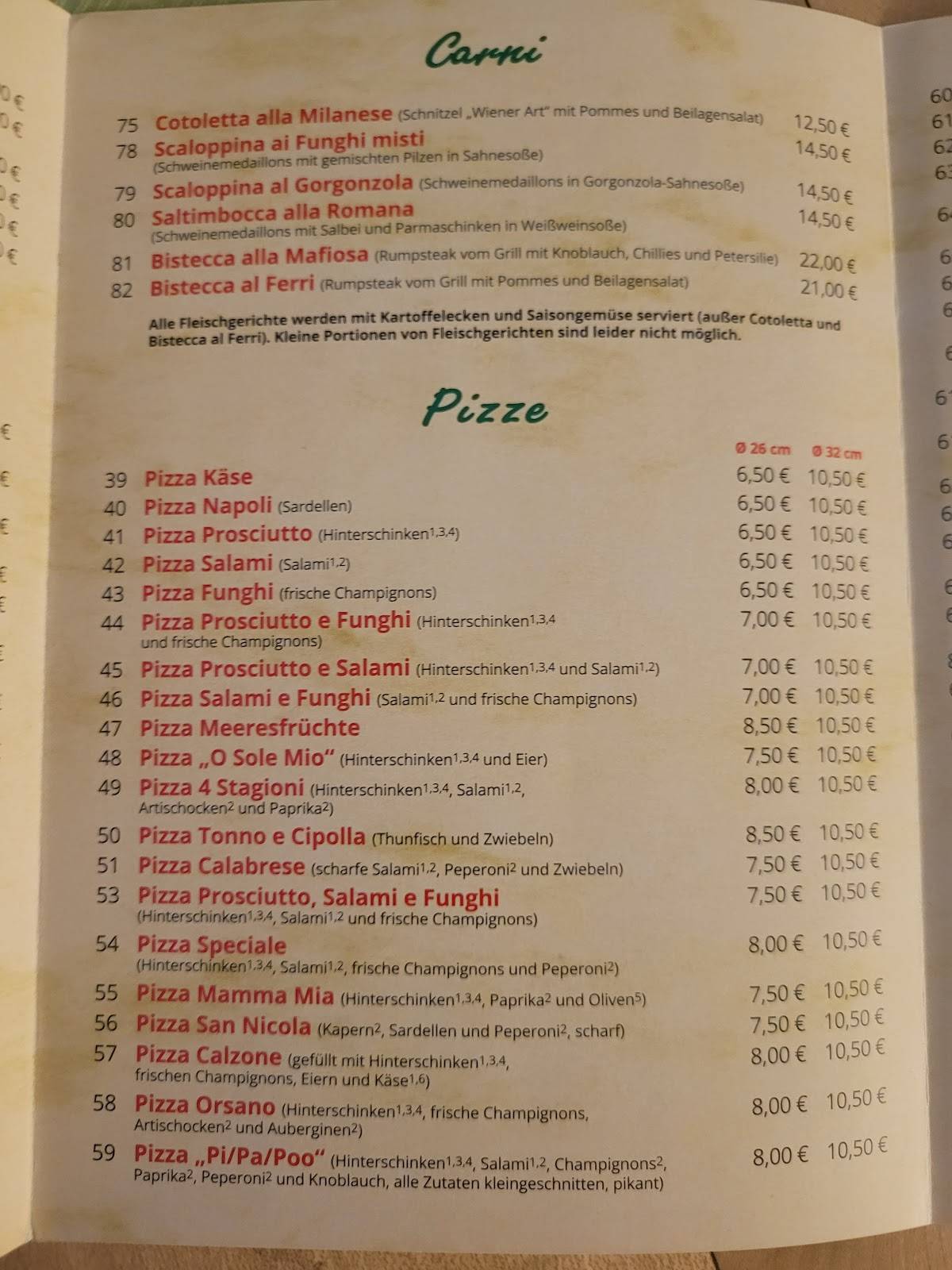 Speisekarte Von Pizzeria La Grotta Gräfenberg