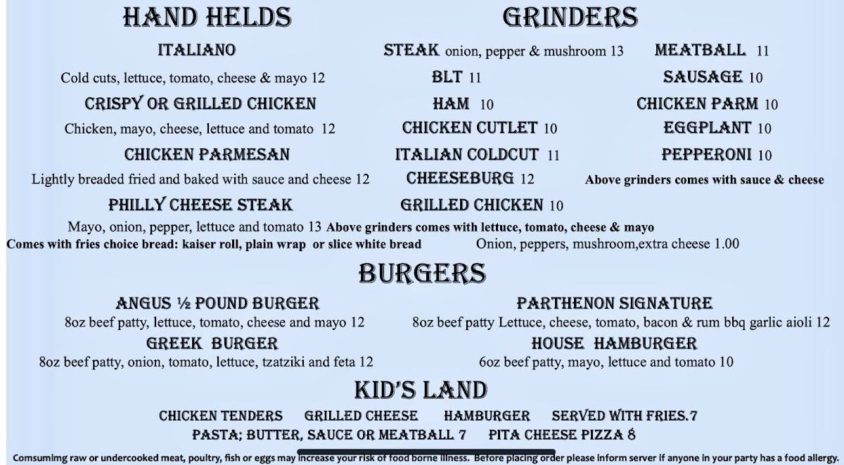 Menu at Parthenon Restaurant, South Hadley