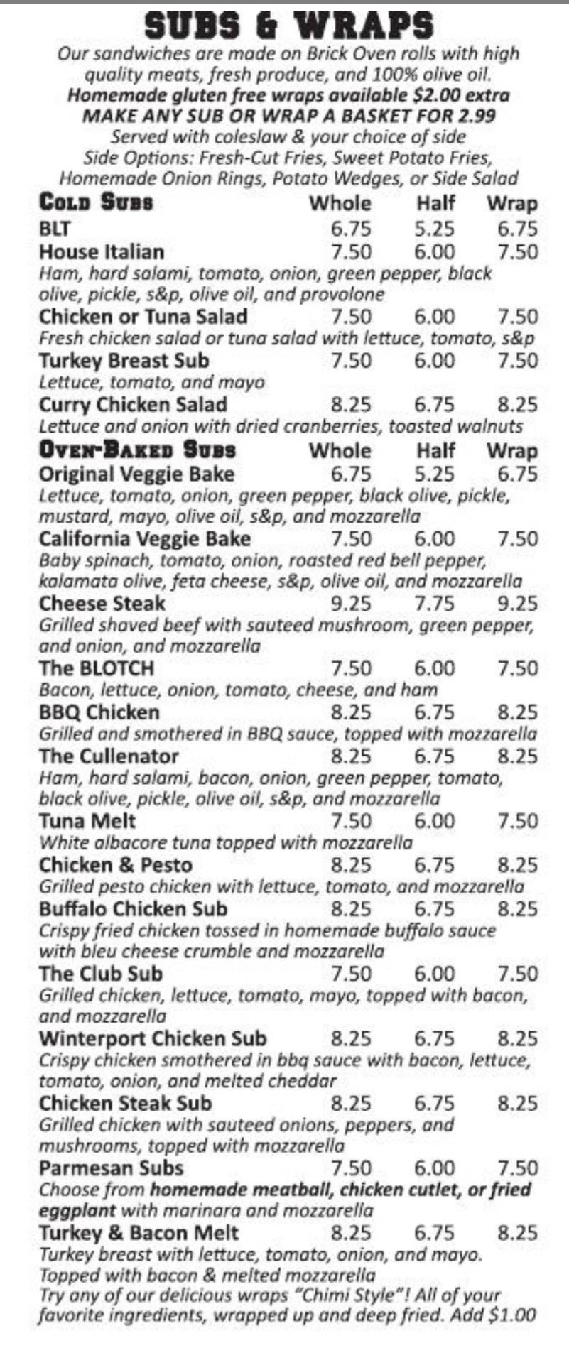 Menu at Winterport House of Pizza pizzeria, Winterport