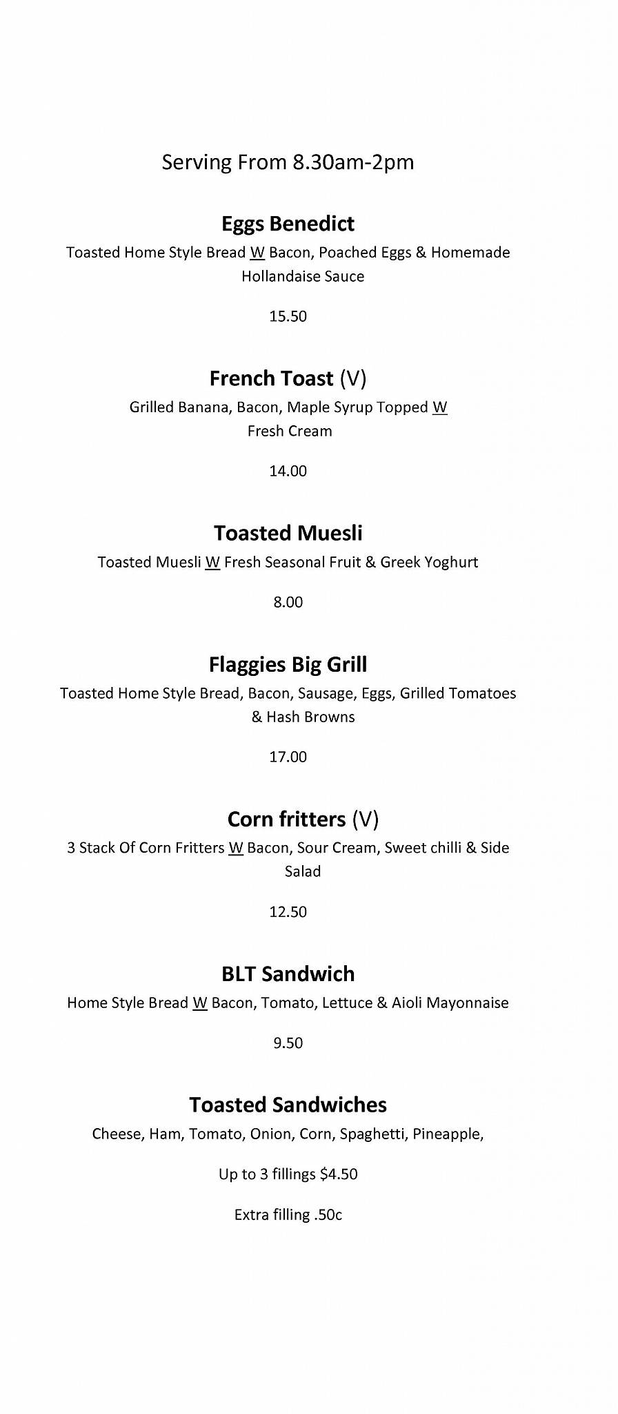 Menu at Flagstaff Cafe and Sports Bar, Hamilton