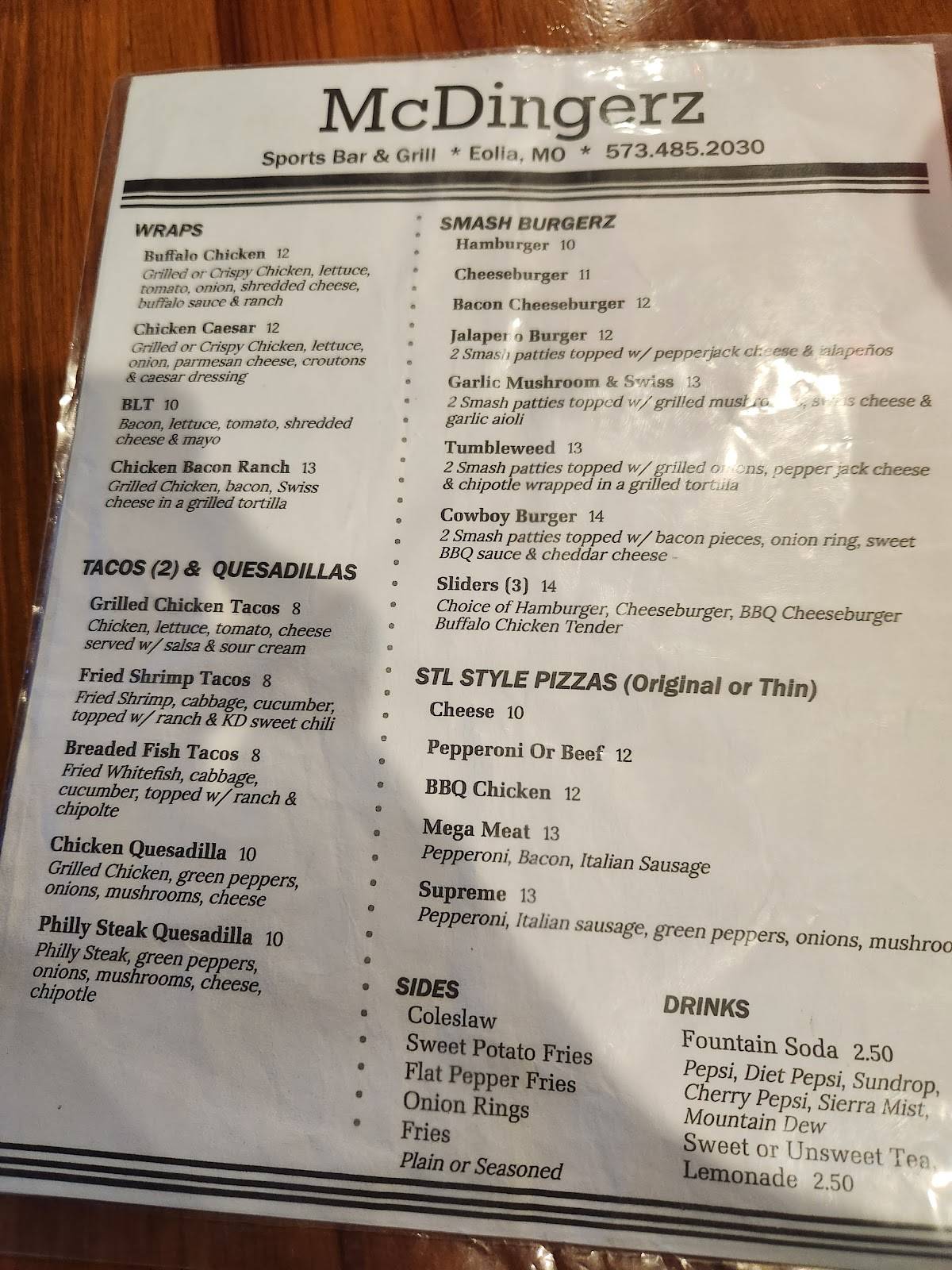 Menu at McDingerz Sports Bar & Grill, Eolia