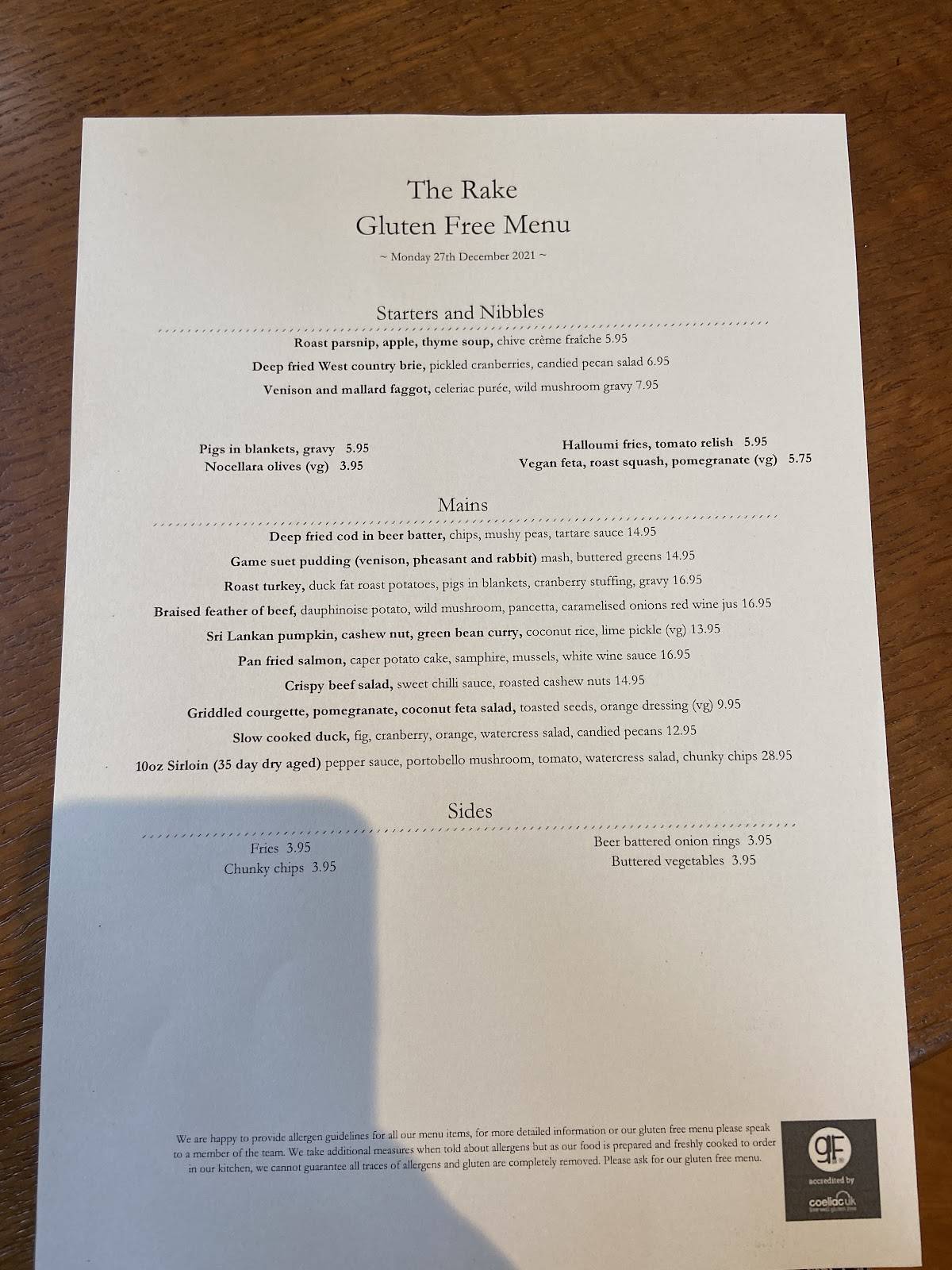 Menu at Rake Hall pub & bar, Chester