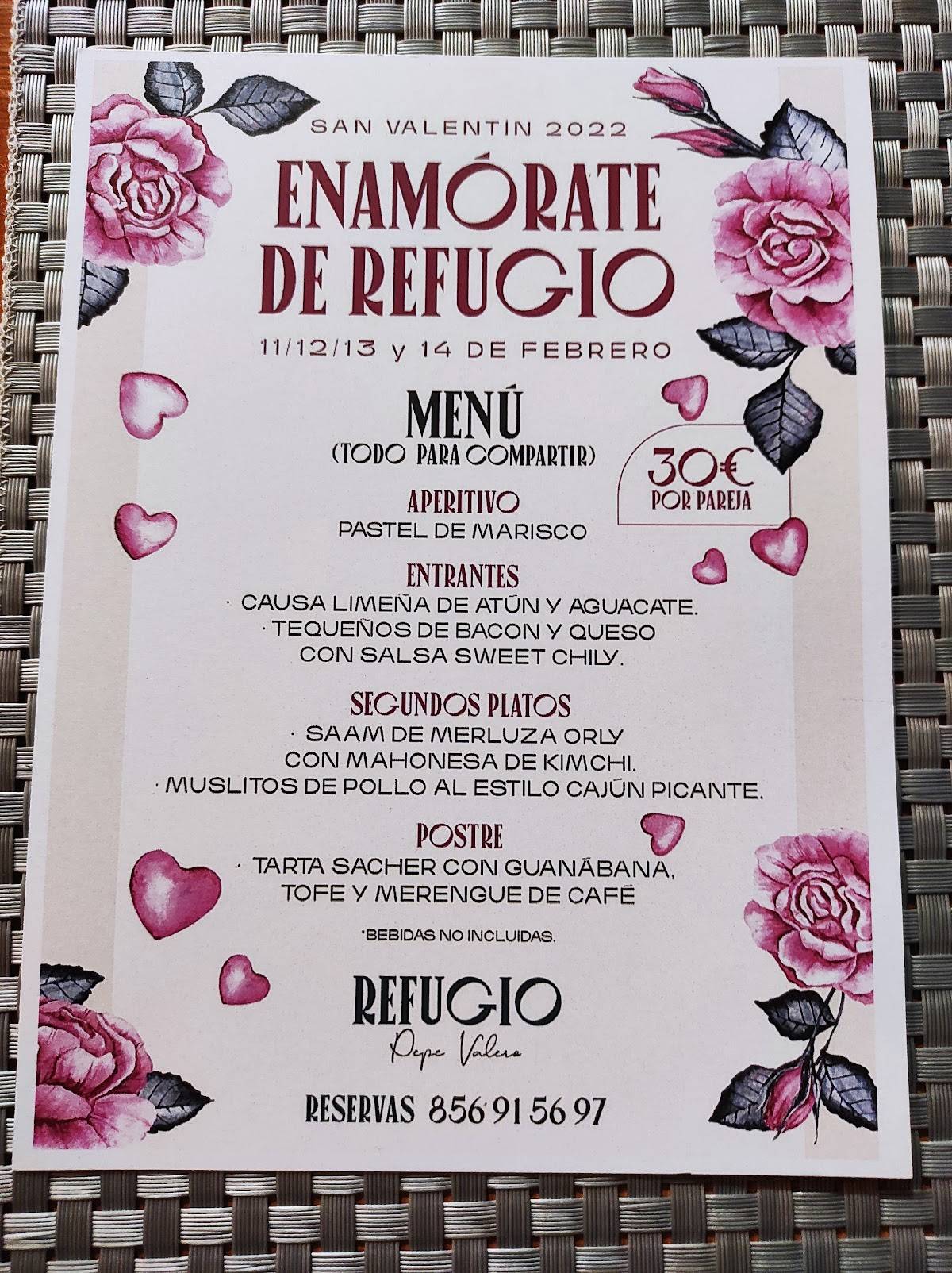 Carta del restaurante Refugio Pepe Valero, San Fernando