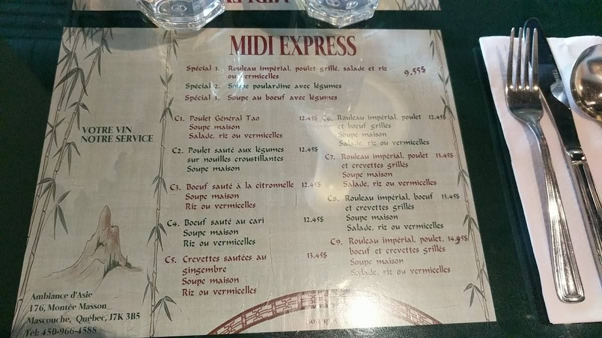 Menu at Ambiance D'Asie 88 restaurant, Mascouche
