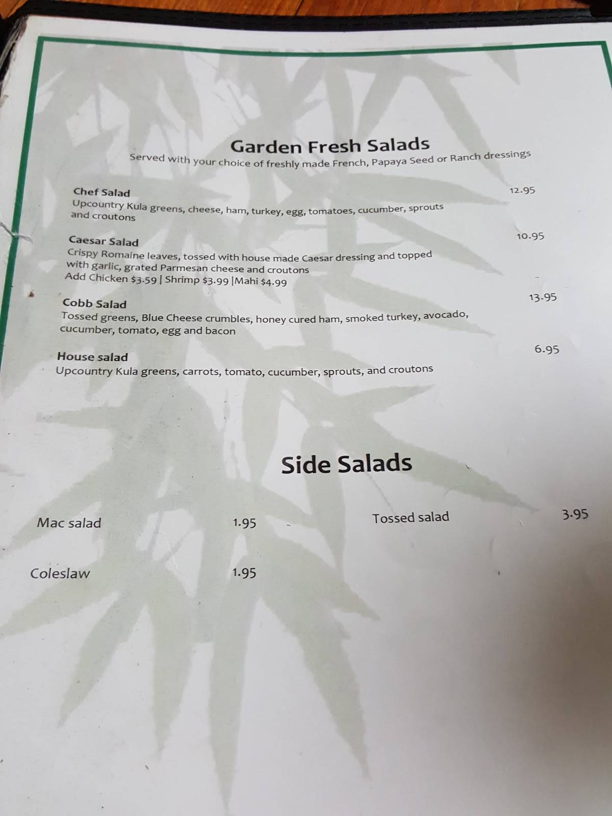 Menu at Bamboo Grille Inc. restaurant, Wailuku