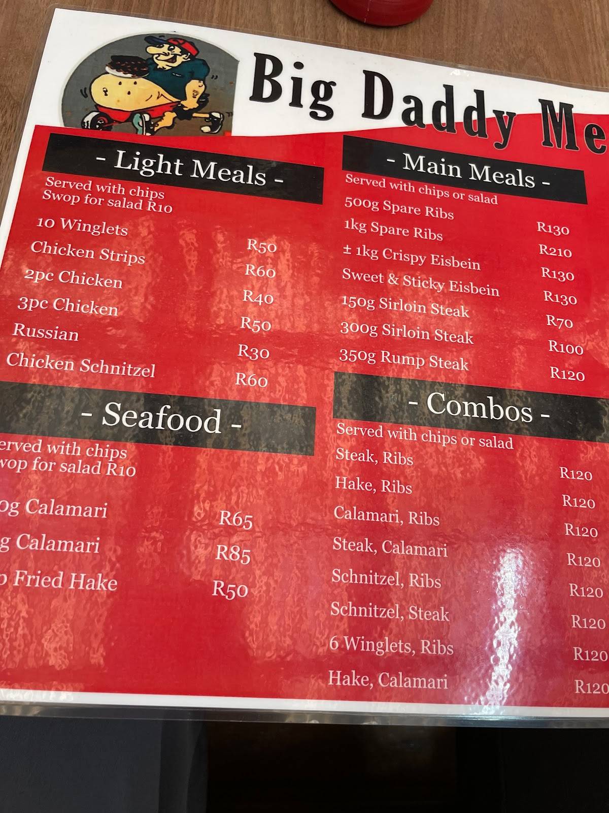 Menu At Big Daddy S Restaurant Mosselbay Mossel Bay