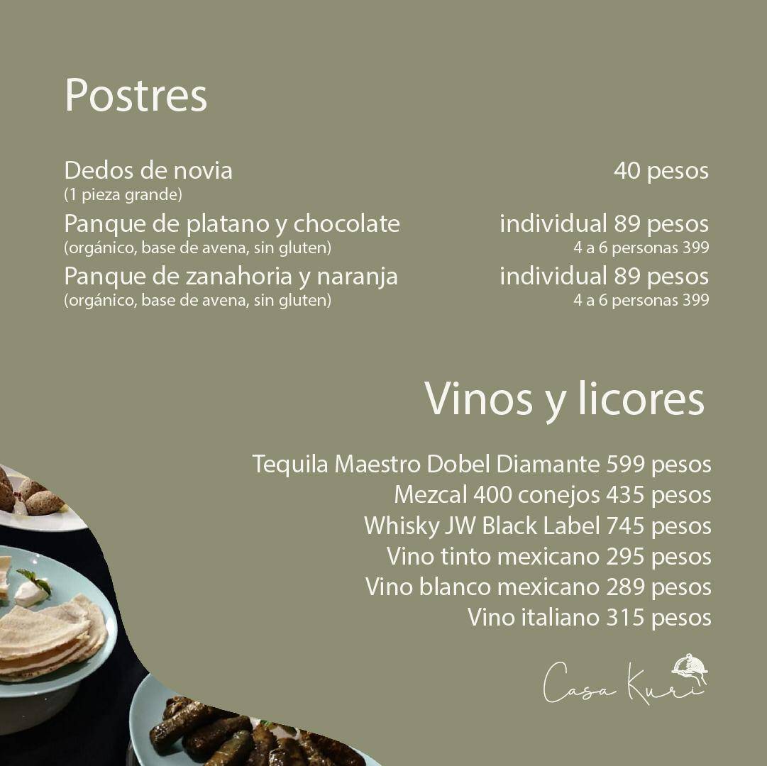 Menu at Casa Kuri restaurant, Mexico City