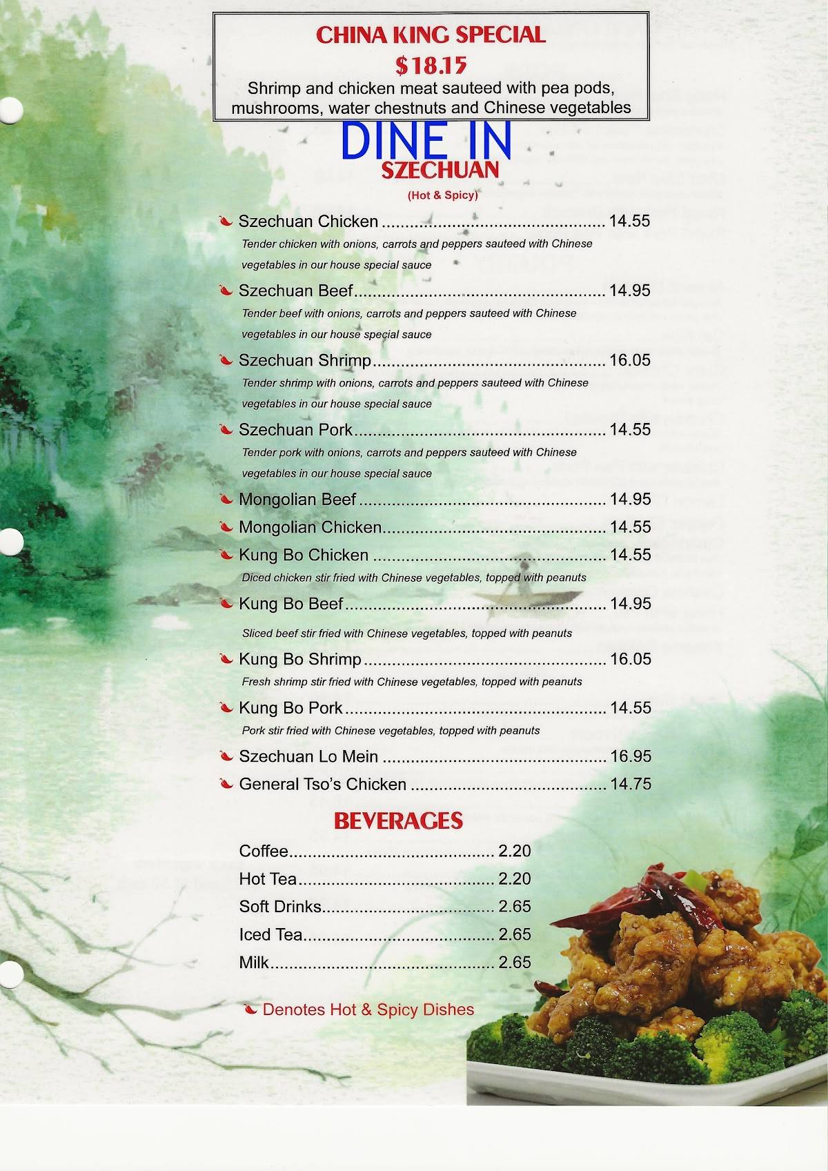 Menu at China King Restaurant, Bad Axe