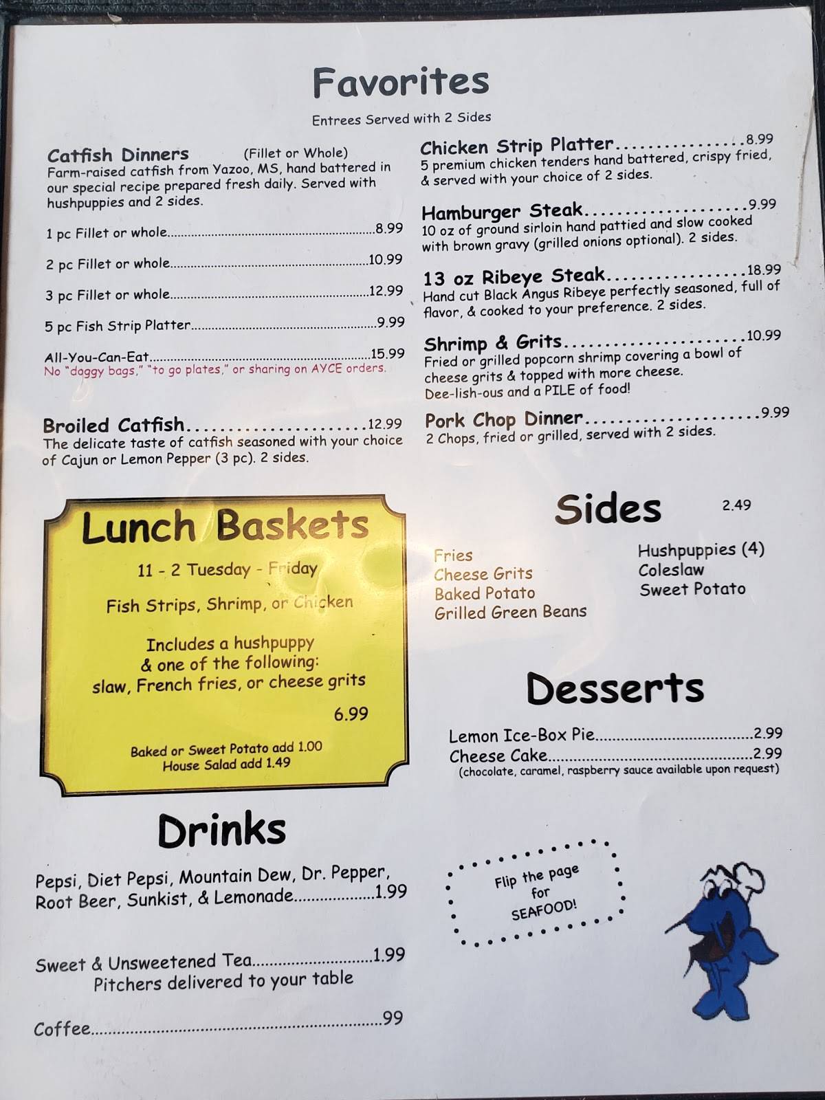 Menu at David's Catfish House Andalusia restaurant, Andalusia