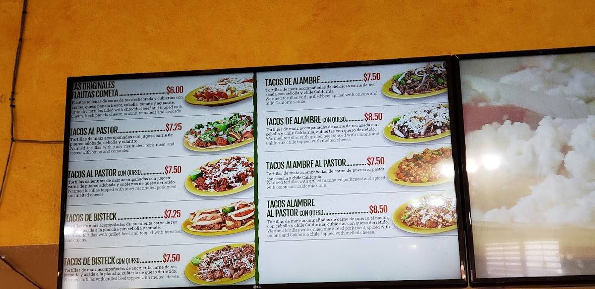 Menu at El Cometa restaurant, El Paso, Viscount Blvd