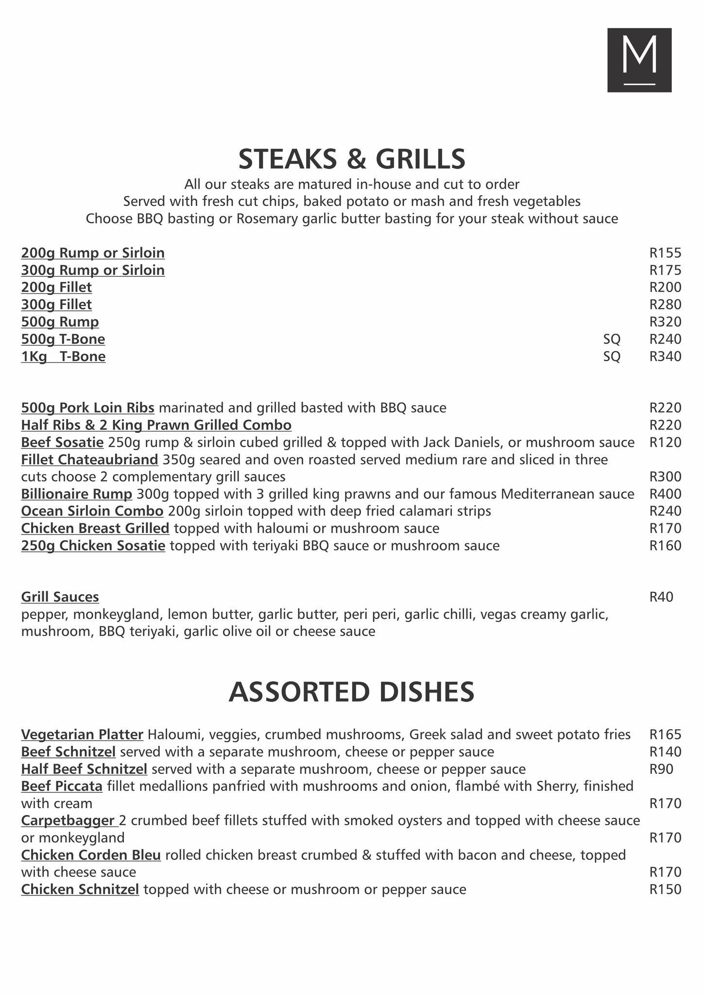 Menu at Margaritas Seafood and Steak restaurant, Bloemfontein