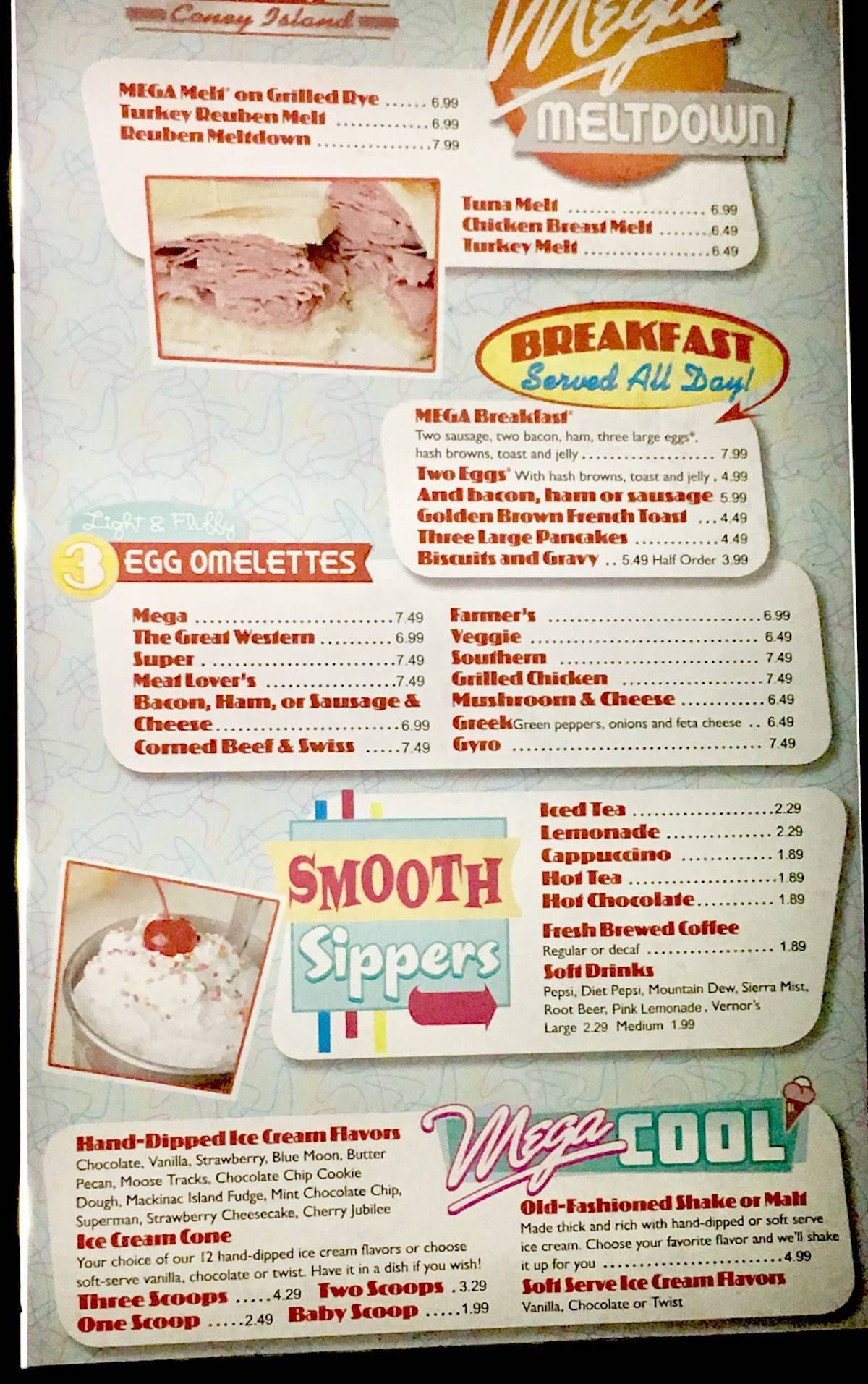 Menu at Mega Coney Island restaurant, Fenton