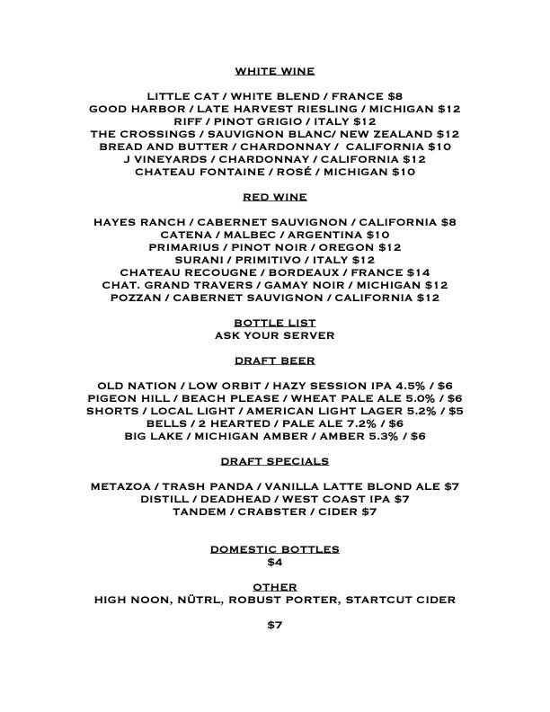 Menu at North Country Kitchen and Bar, Suttons Bay