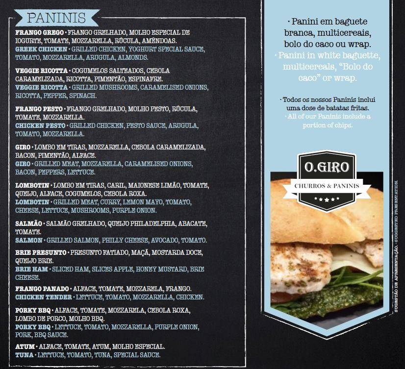 Menu at O.Giro Churros & Paninis restaurant, Funchal