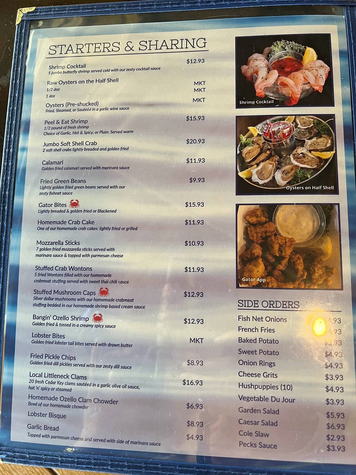 Menu at Peck's Old Port Cove restaurant, Crystal River