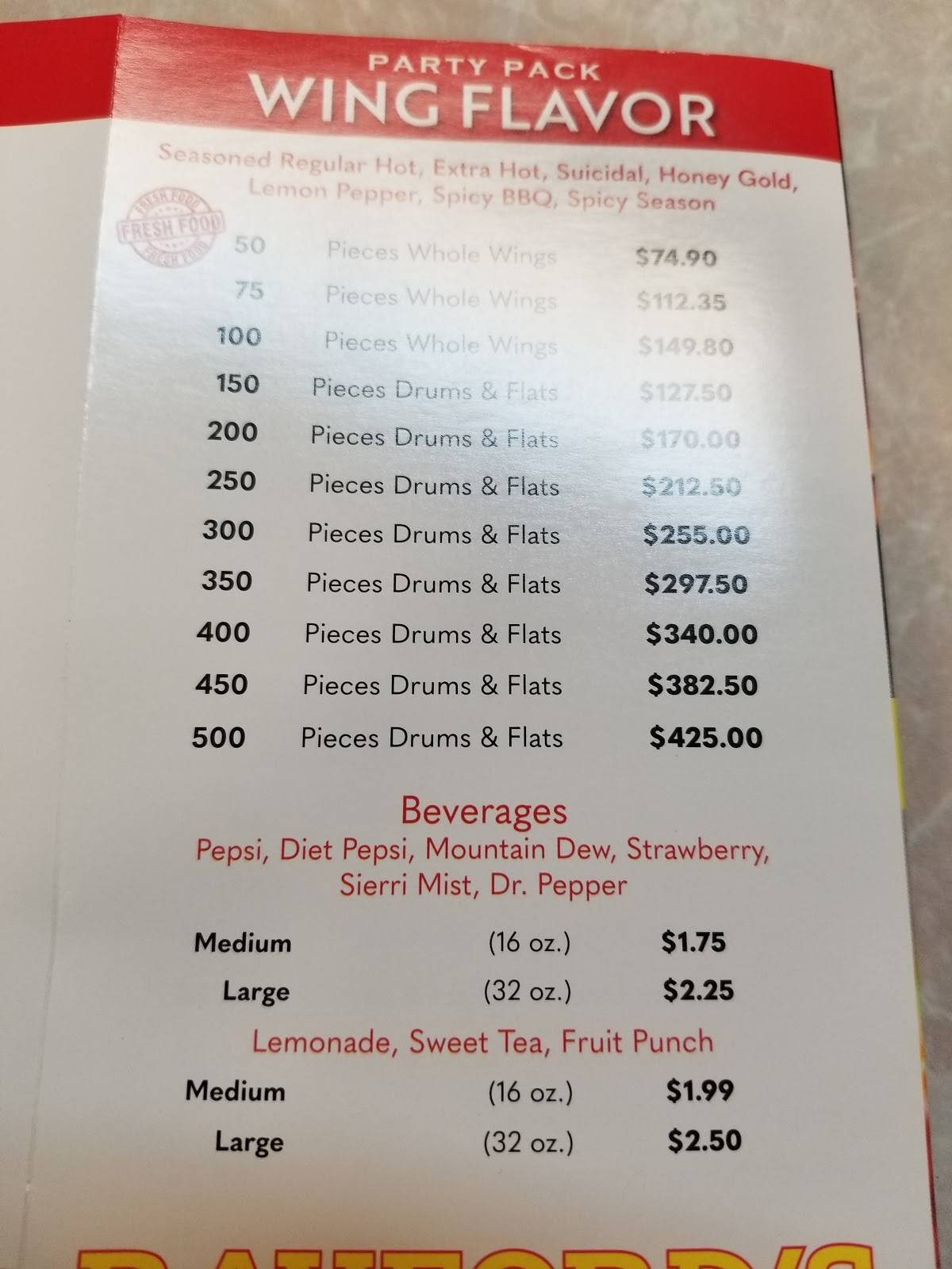 Menu at Rayford's All In One Hot Wings restaurant, Memphis, Berryhill ...