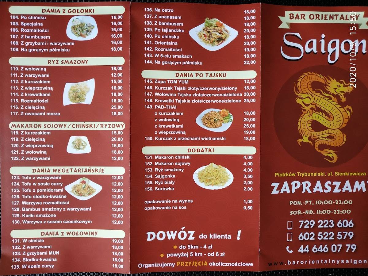 Menu at SAI GON restaurant, Piotrków Trybunalski